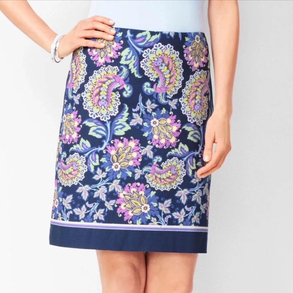 TALBOTS A Line Canvas Navy Floral Paisley Skirt NWT 6P Pink,‎ Green, Purple